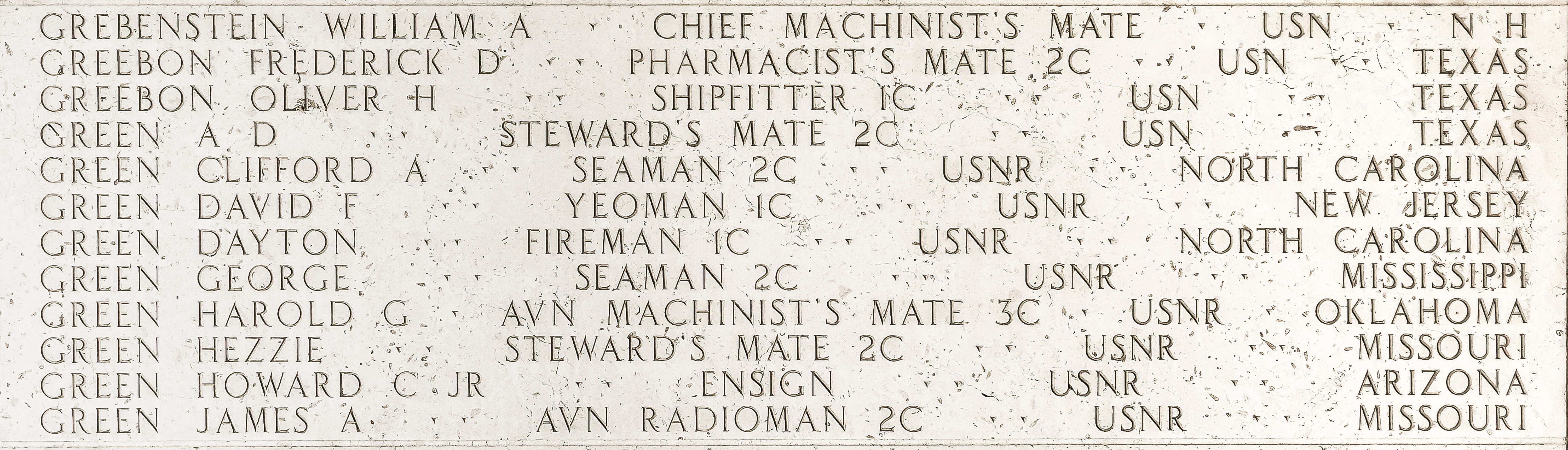 Oliver H. Greebon, Shipfitter First Class